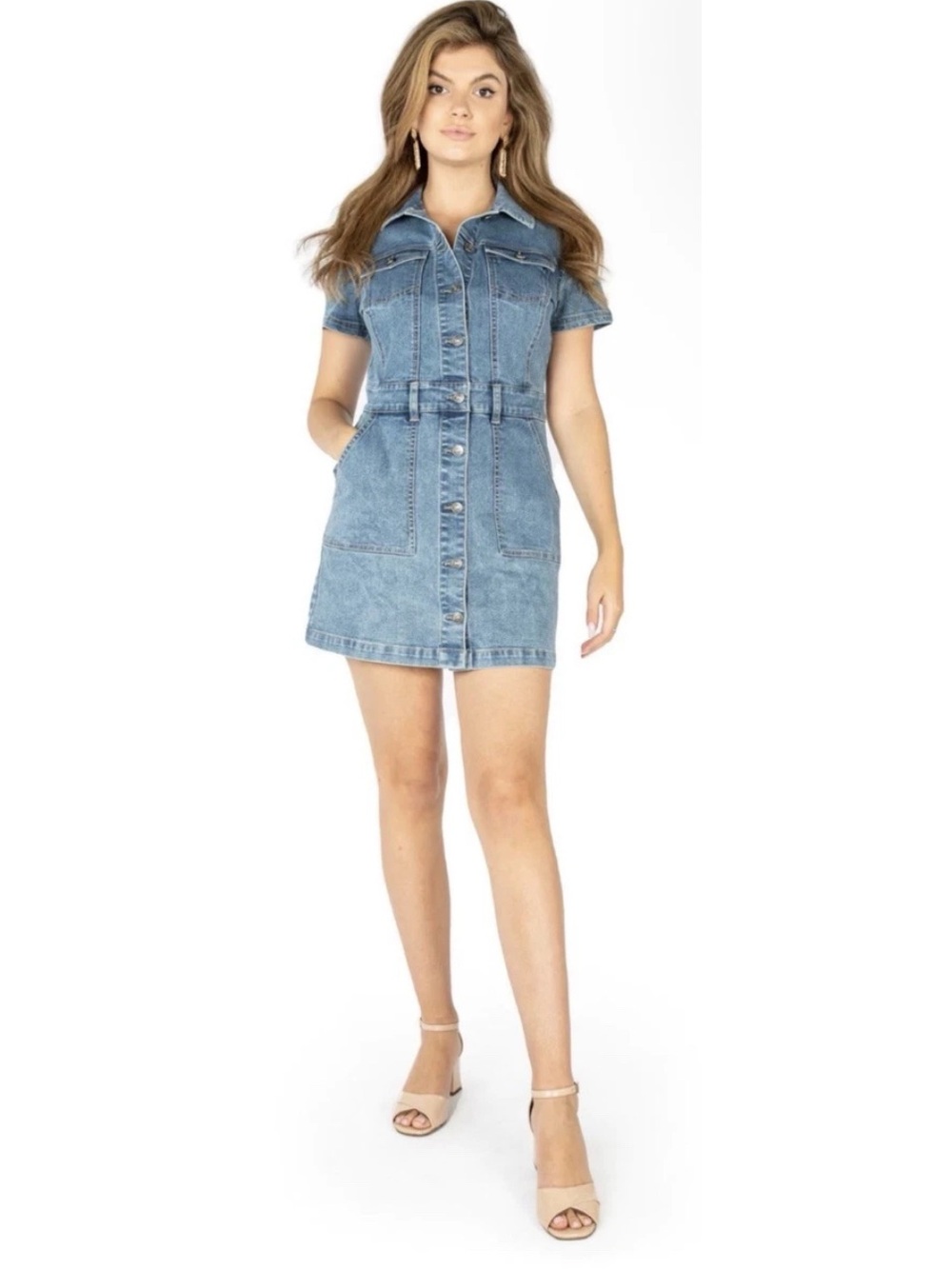 Source Unknown Light Blue Denim Mini Dress